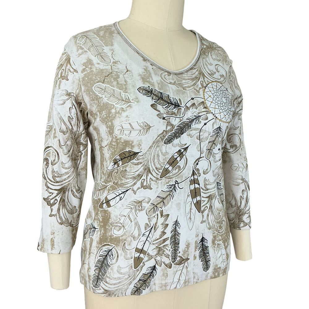 Cactus Bay T-Shirt Top XL Southwestern Native American Navajo Print Studded USA - Picture 8 of 12